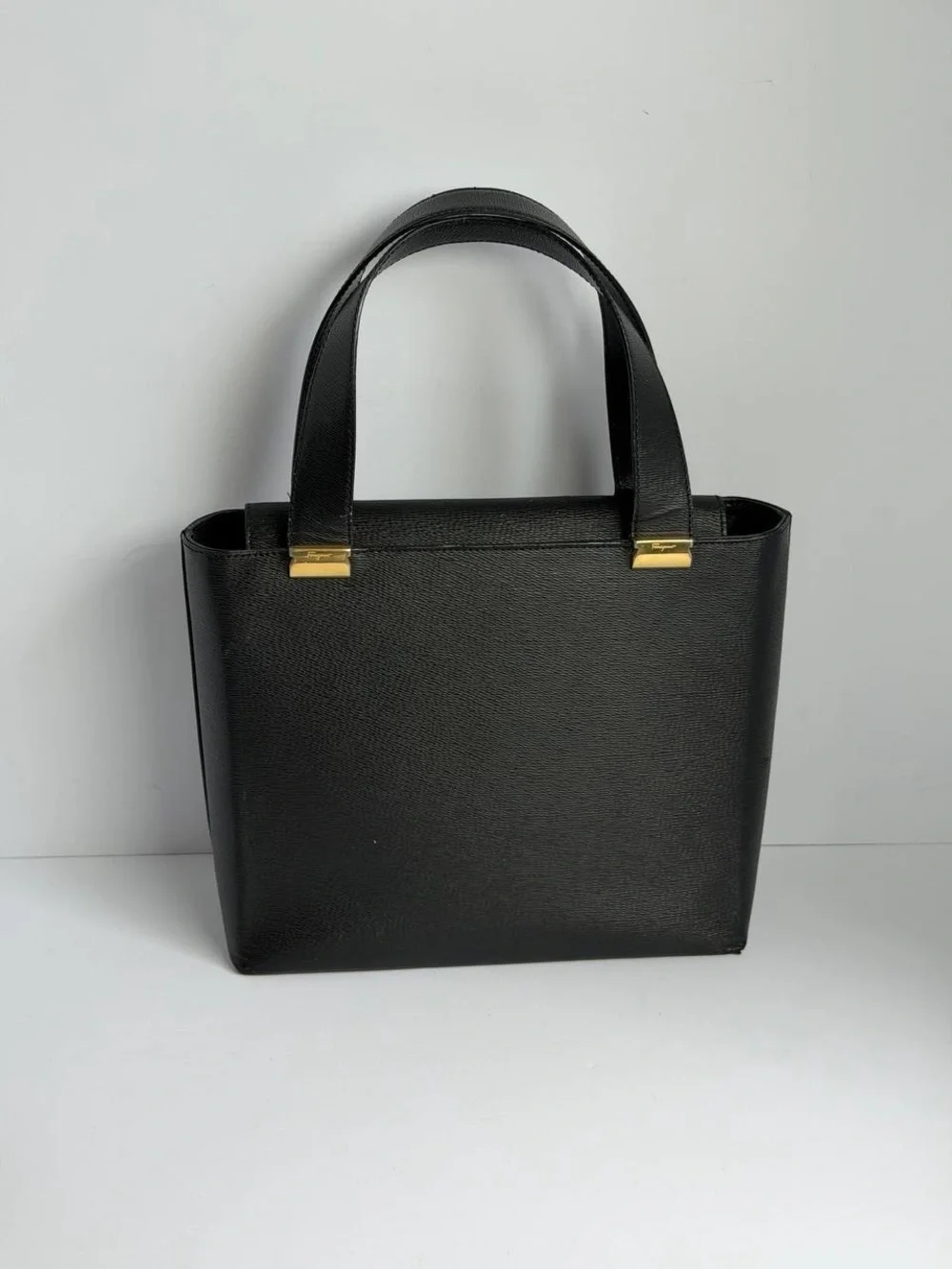 Salvatore Ferragamo Structured Black Leather Handbag